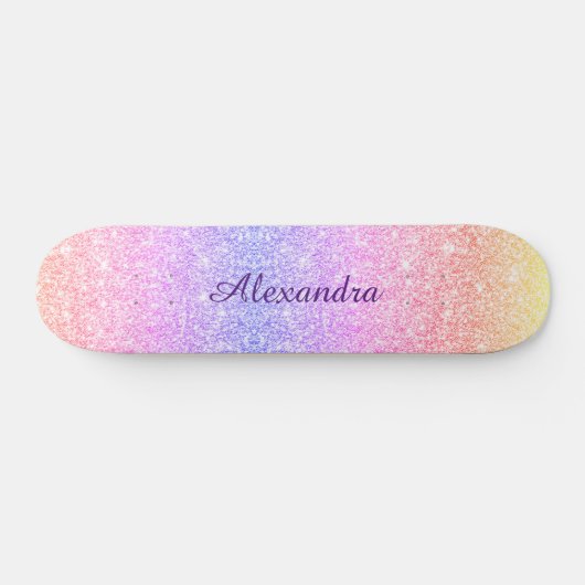 Rainbow Glitter Girly Sparkle Custom Gepersonalise Persoonlijk Skateboard (Horizontaal)
