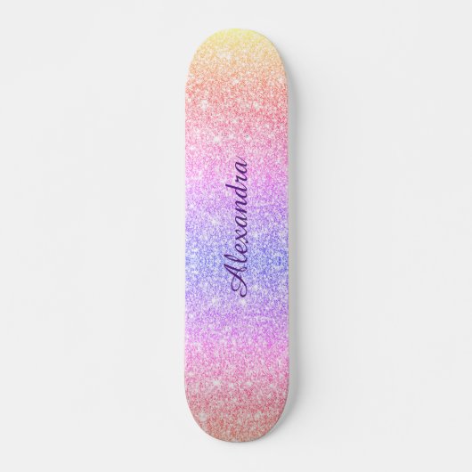 Rainbow Glitter Girly Sparkle Custom Gepersonalise Persoonlijk Skateboard (Voorkant)