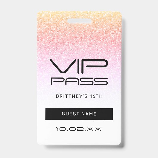 Rainbow Glitter Glam VIP Pass 16e uitnodiging Badge (Voorzijde)