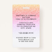 Rainbow Glitter Glam VIP Pass 16e uitnodiging Badge (Achterkant)