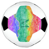 Rainbow Glitter Gold Agate Monogram Voetbal (Gedraaid)