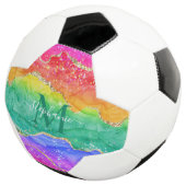 Rainbow Glitter Gold Agate Monogram Voetbal (Drie kwart)