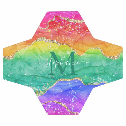 Rainbow Glitter Gold Agate Monogram Voetbal (Enkel)