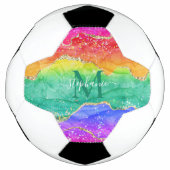 Rainbow Glitter Gold Agate Monogram Voetbal (Voorkant)