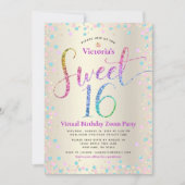Rainbow Glitter Gold Virtual Sweet 16 Birthday Kaart (Voorkant)