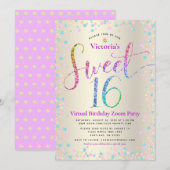 Rainbow Glitter Gold Virtual Sweet 16 Birthday Kaart (Voorkant / Achterkant)