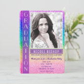 Rainbow Glitter Graduation Party Afstuderen Foto Kaart (Staand voorkant)