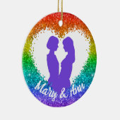 Rainbow Glitter Heart LGBT Lesbian Kerstmis Names Keramisch Ornament (Rechts)