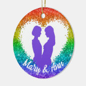 Rainbow Glitter Heart LGBT Lesbian Kerstmis Names Keramisch Ornament (Links)