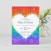 Rainbow Glitter Heart lijst gay pride bruiloft Kaart (Staand voorkant)