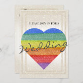 Rainbow Glitter Heart Pride Flag Gay Marriage Kaart (Voorkant / Achterkant)