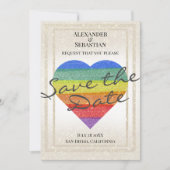 Rainbow Glitter Heart Save the Date Custom Names Kaart (Voorkant)