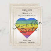 Rainbow Glitter Heart Save the Date Custom Names Kaart (Voorkant / Achterkant)