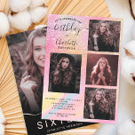 Rainbow glitter holografisch 5 foto's zoet 16 kaart<br><div class="desc">Een modern,   roze regenbooglitter gradiënt ombre met een driedubbel eenhoorn holografisch pastelpatroon Sweet 16 verjaardagsfeestuitnodiging met 5 van uw aangepaste foto met glitter ombre patroonvervaging en een moderne stijlvolle scriptkalligrafie.</div>