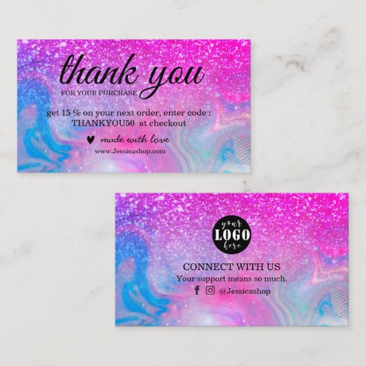 Rainbow glitter holographic bedankt uw bedrijf visitekaartje (Voorkant / Achterkant)
