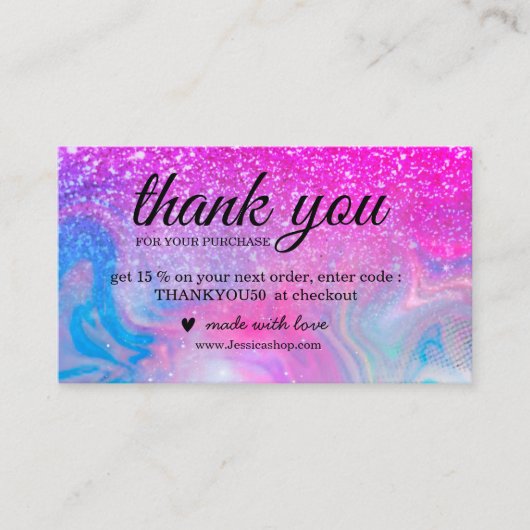 Rainbow glitter holographic bedankt visitekaartje (Voorkant)