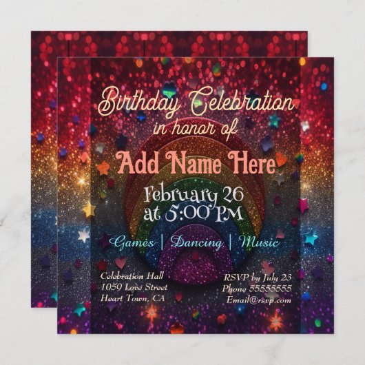 Rainbow Glitter Kaart (Voorkant / Achterkant)