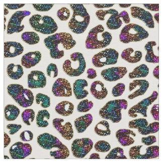 Rainbow Glitter Leopard Print Fabric Stof