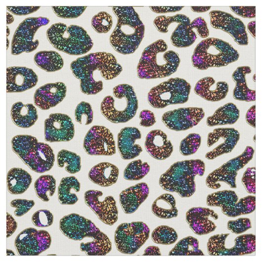 Rainbow Glitter Leopard Print Fabric Stof (Close Up)