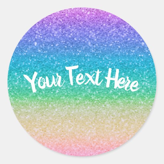 Rainbow Glitter Look Verjaardagsfeestje Afstuderen Ronde Sticker (Voorkant)