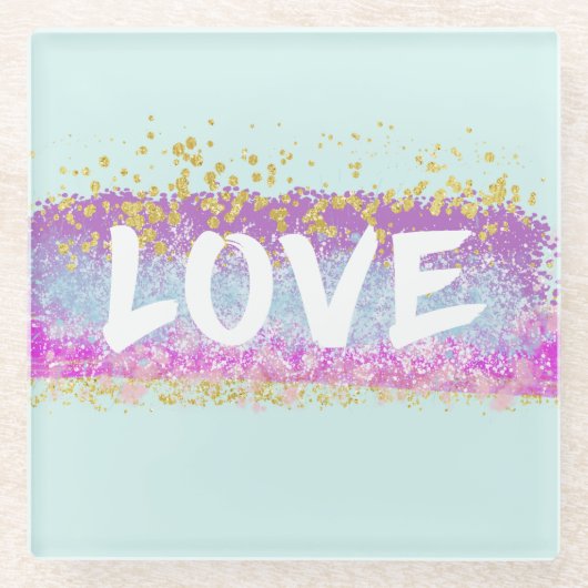Rainbow Glitter Love Script Onderzetter (Voorkant)