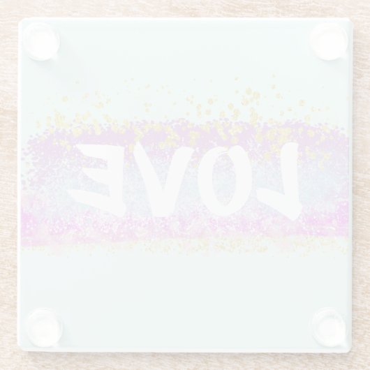 Rainbow Glitter Love Script Onderzetter Glazen Onderzetter (Achterkant)