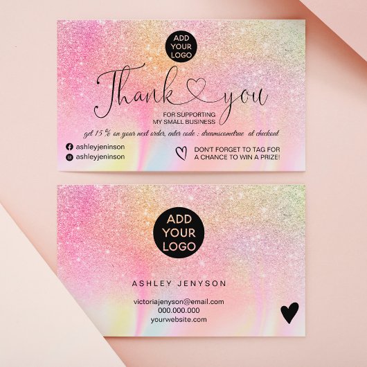 Rainbow glitter marble logo order bedankt visitekaartje