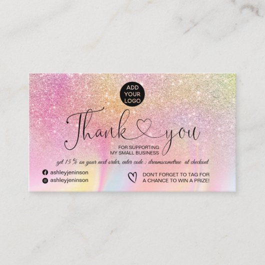 Rainbow glitter marble logo order bedankt visitekaartje (Voorkant)