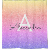 Rainbow Glitter Monogram Naam Badkamer Douchegordijn (Voorkant)