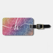 Rainbow Glitter Monogram Naam Bagagelabel (Voorkant horizontaal)