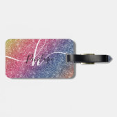 Rainbow Glitter Monogram Naam Bagagelabel (Achterkant horizontaal)
