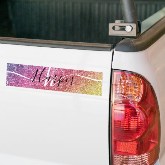 Rainbow Glitter Monogram Naam Bumpersticker (Op Truck)