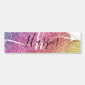 Rainbow Glitter Monogram Naam Bumpersticker (Voorkant)