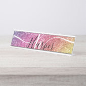 Rainbow Glitter Monogram Naam Bureau Naambordje (Voorkant)