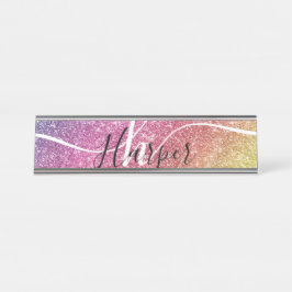 Rainbow Glitter Monogram Naam Bureau Naambordje