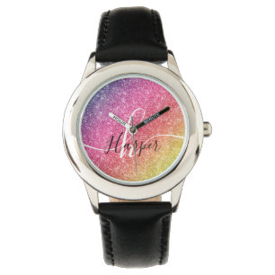 Rainbow Glitter Monogram Naam Horloge