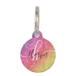 Rainbow Glitter Monogram Naam Huisdierpenning