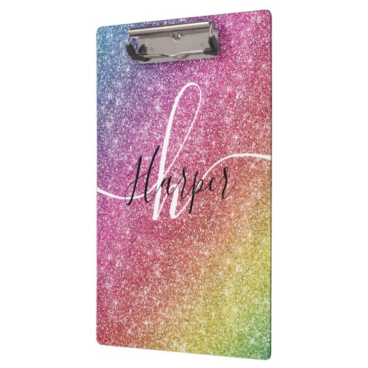 Rainbow Glitter Monogram Naam Klembord (Links)