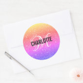 Rainbow Glitter Monogram Naam Ronde Sticker (Envelop)