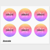 Rainbow Glitter Monogram Naam Ronde Sticker (Vel)