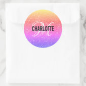 Rainbow Glitter Monogram Naam Ronde Sticker (Tas)