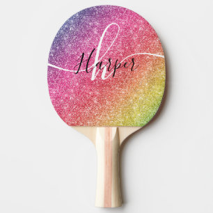 Rainbow Glitter Monogram Naam Tafeltennisbatje