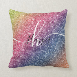Rainbow Glitter Monogram Naam Throw Cushion Kussen