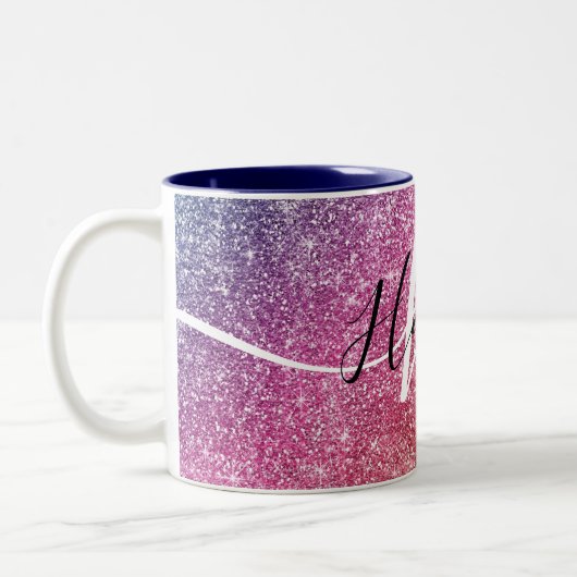 Rainbow Glitter Monogram Naam Tweekleurige Koffiemok (Links)