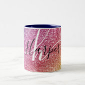 Rainbow Glitter Monogram Naam Tweekleurige Koffiemok (Center)
