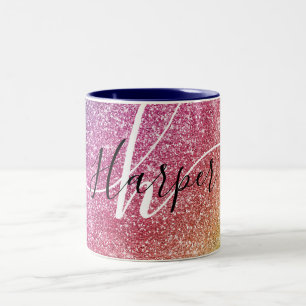 Rainbow Glitter Monogram Naam Tweekleurige Koffiemok