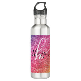 Rainbow Glitter Monogram Naam Waterfles
