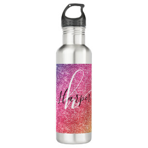 Rainbow Glitter Monogram Naam Waterfles
