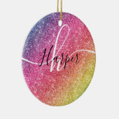 Rainbow Glitter Monogram Name Ceramic Ornament (Rechts)