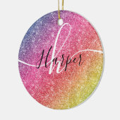 Rainbow Glitter Monogram Name Ceramic Ornament (Links)
